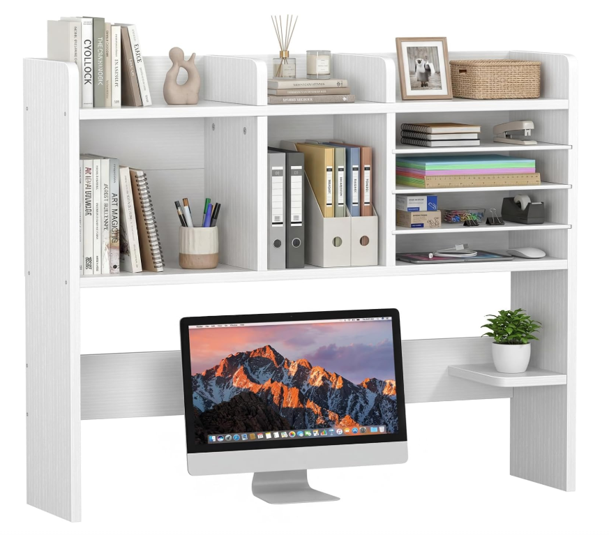 Modern S Shaped 36 Inch 4 Tier Geometric Bookshelf Tall Desktop Storage Organizer White Cube Display Rack Home Office Study
