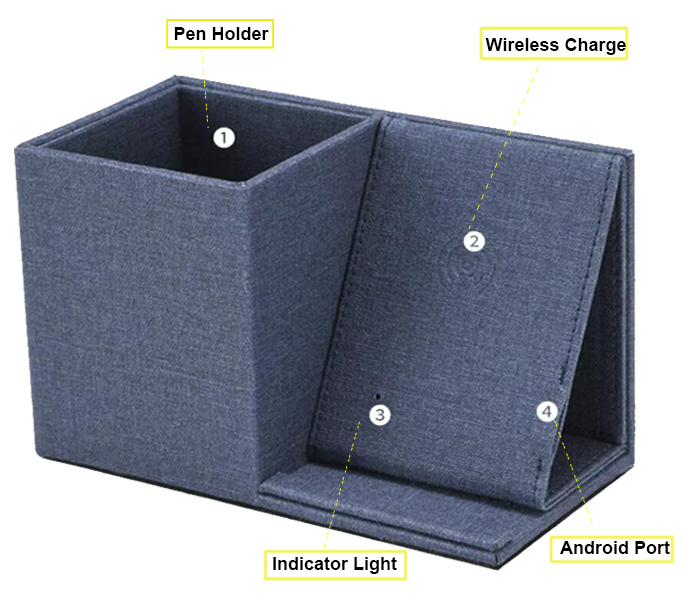 LG8188 Handmade Leather Desktop Organizer Wholesale Custom Logo 10W/15W Wireless Charging Stand Office Pen Holder product view