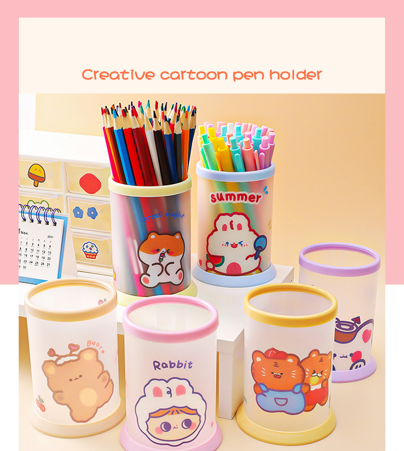 Cute Cat Round Plastic Pencil & Pen Organizer Desk Storage Stationery Holder for Students detail
