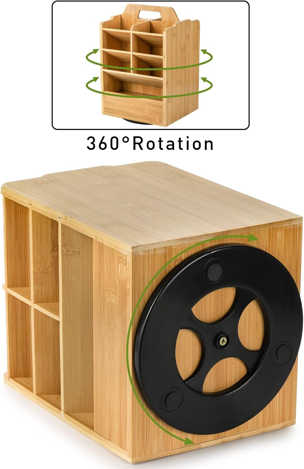 Custom Bamboo Pen Holder Organizer 360 Rotating Art Supply Storage Holds Pencils 15 Compartments Office Desk Storage Box Bin product view