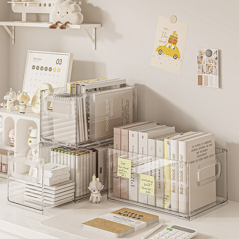 Modern Kids' Transparent PET Storage Rack Retractable Stacking Bookshelf Desktop Bookcase with Picture Book Storage Modern Style product view
