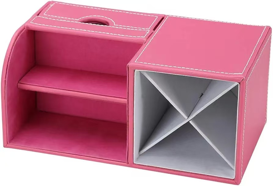 Pink High Quality PU Leather Portable Multi-function Pen Pencil Holder Desk Organizer Office Desktop Stationery Organizer detail