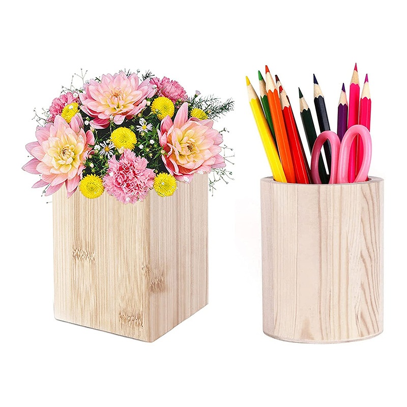 Customizable Solid Wood Pen Holder | Modern White DIY Painted Single Storage Organizer | Logo Print Available for Home Office detail