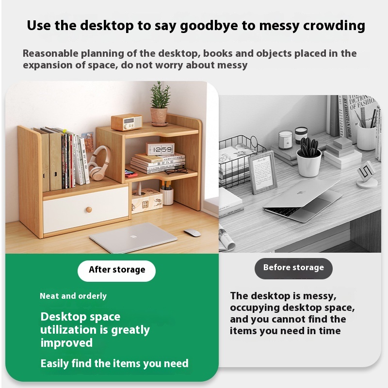 Small Multi-Layer Desktop Storage Rack Wooden Bookshelf for Home Dormitory Study Table Good Things Multi-Corner Desk Organizer product view