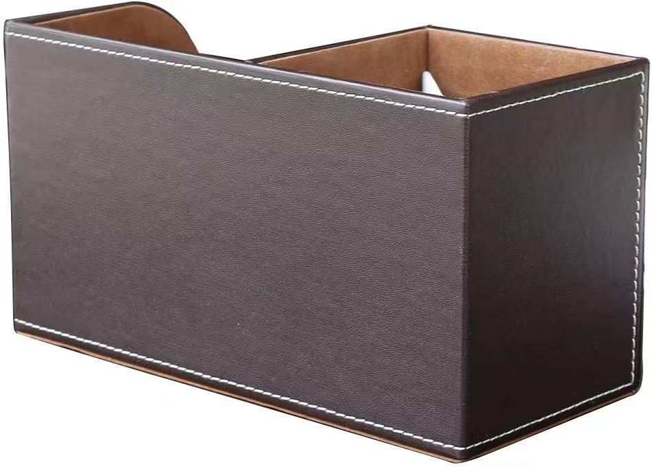 Square Shape Multi-functional Pen Pencil Holder Pu Leather Desk Storage Box with a Small Drawer detail