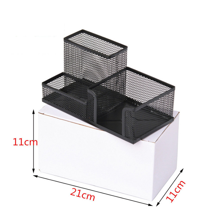 Hot Selling Three Storage Boxes Metal Pen Holder Memo Pad Desk Organizer detail