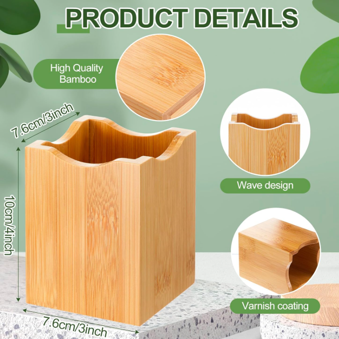 Modern Bamboo Wood Desk Pen Pencil Holder Stand Multi Purpose Use Bamboo Office Pencil Cup Pot Desk Organizer product view