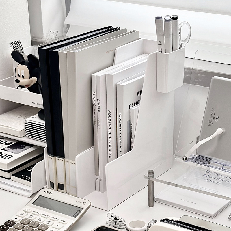 Multifunctional Plastic Desktop Organizer Space-Saving Storage Bookshelf and File Box for Home or Office product view