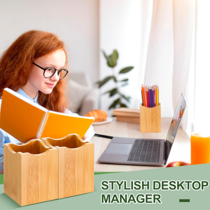 Modern Bamboo Wood Desk Pen Pencil Holder Stand Multi Purpose Use Bamboo Office Pencil Cup Pot Desk Organizer product view
