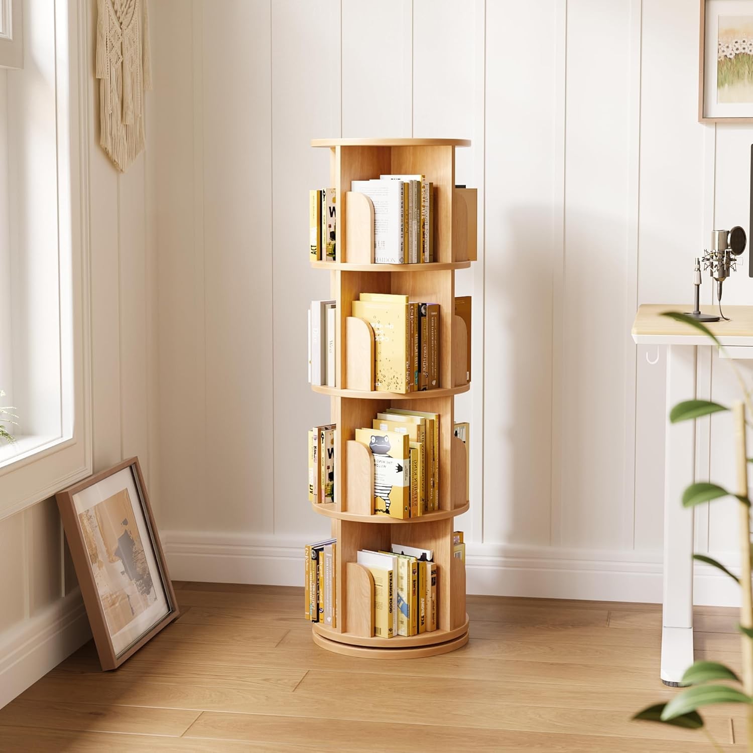 Modern Solid Wood Multilayer Vertical Storage Cabinet Desktop Bookcase Organizer Home Desk Living Room Elegant Book Shelf product view