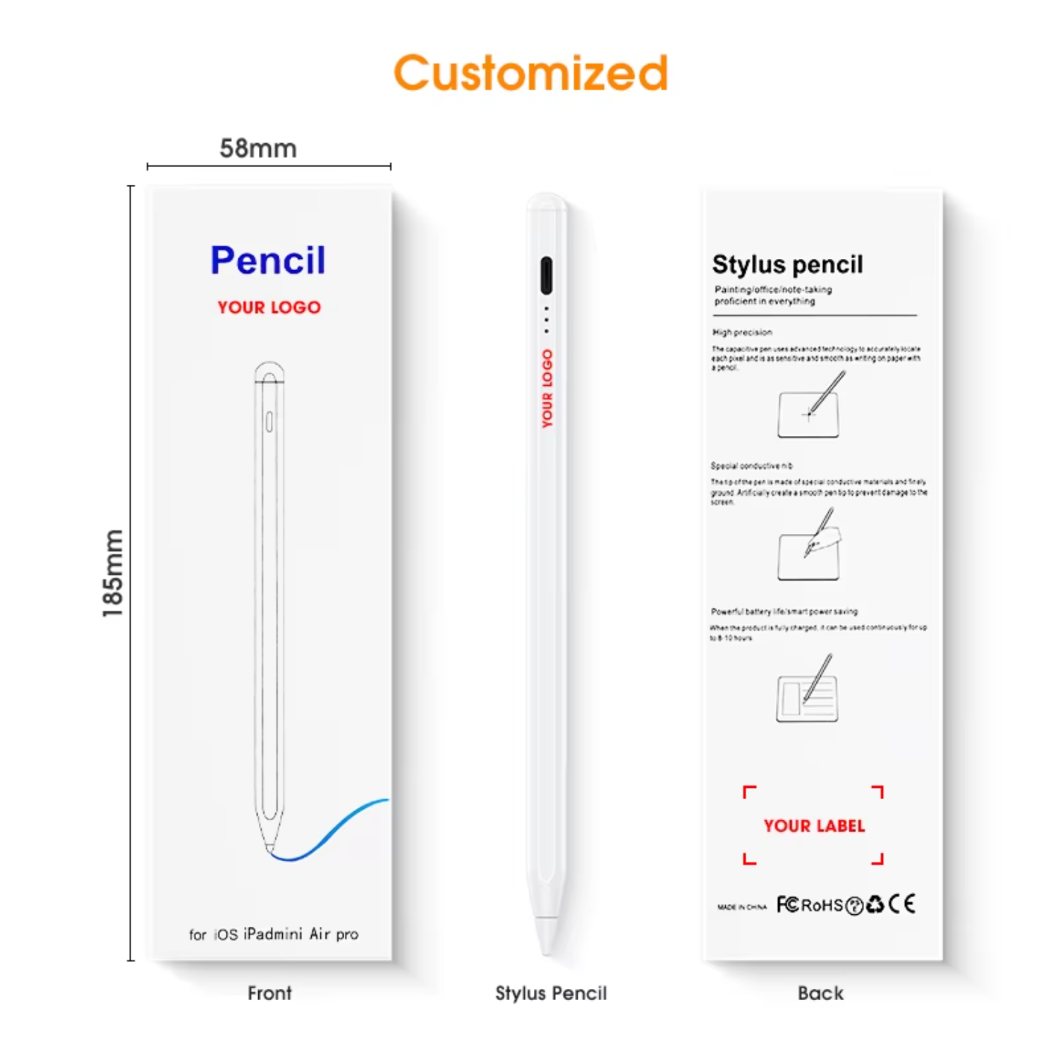 Smart Magnetic Active Capacitive Stylus Metal Pen Pad Pencil Palm Rejection Tilt Angle Sensing Replaceable Nib for Pro 11 detail