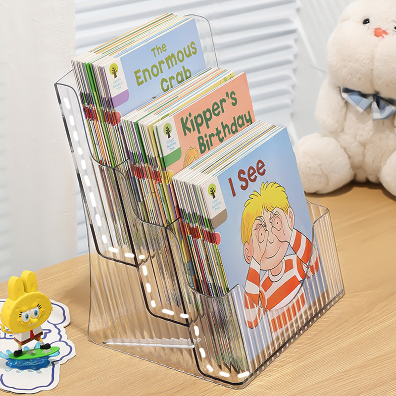 Desktop Bookshelf Children's Picture Book Display Rack Poster Magazine Storage Artifact Transparent Acrylic Ladder Rack product view