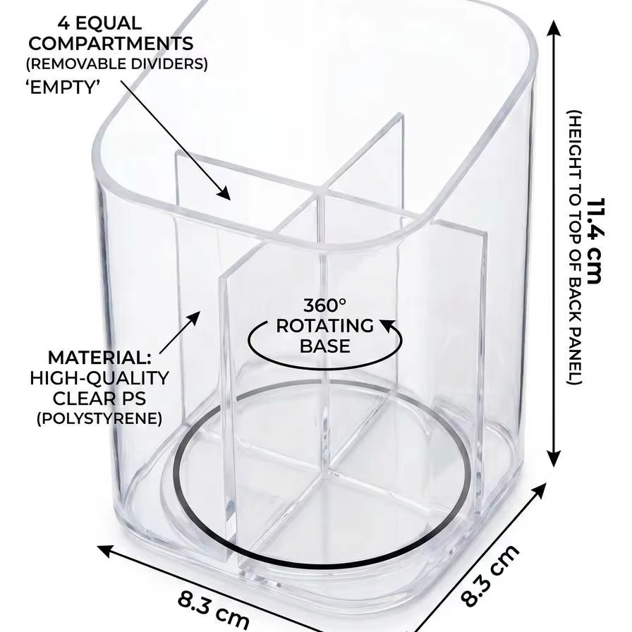 Large Capacity 360 Degree Rotating Marker Organizer Single PS Pen Holders for Office Storage Desk Arrangement Box Made PS