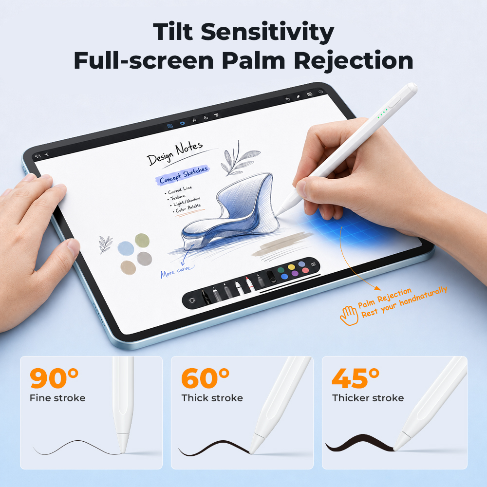 Smart Magnetic Active Capacitive Stylus Metal Pen Pad Pencil Palm Rejection Tilt Angle Sensing Replaceable Nib for Pro 11 product view