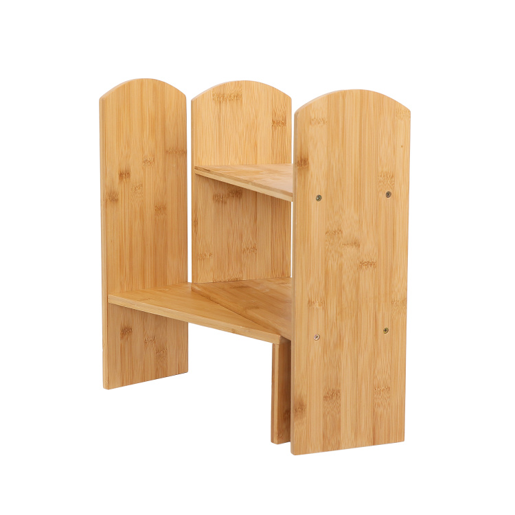 High Quality Modern Adjustable Multifunctional Bamboo Countertop Bookcase Office Supplies 2-Tier Retractable Desktop Bookshelf detail