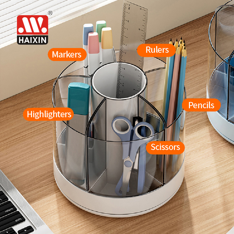 Haixin 360 Rotating Plastic Desk Pen Holder Organizer with 6 Slots Dual-Purpose Art Supply Pencil Cup for Office School Home product view