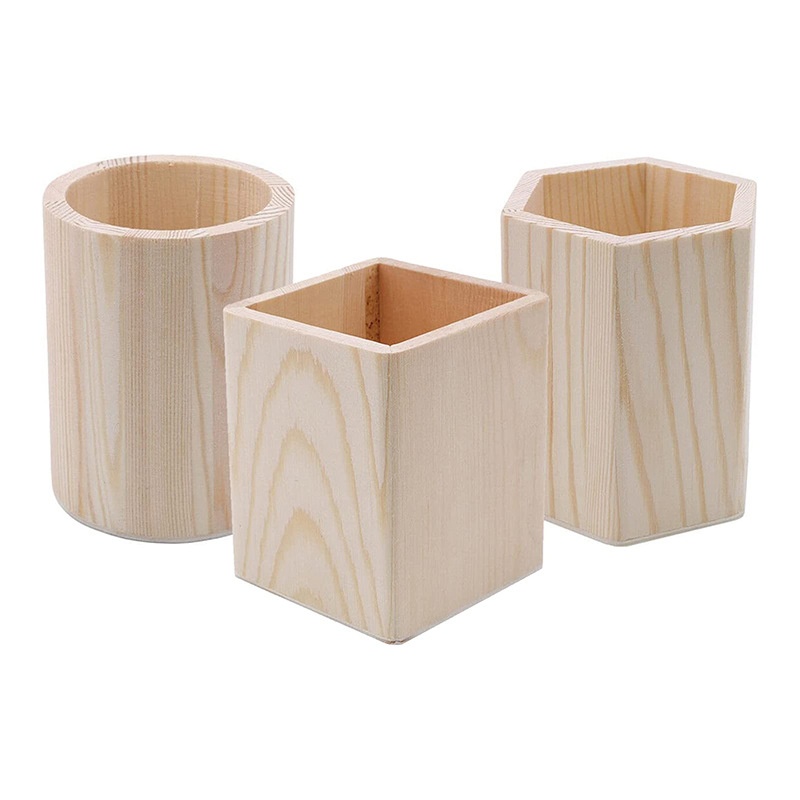 Customizable Solid Wood Pen Holder | Modern White DIY Painted Single Storage Organizer | Logo Print Available for Home Office