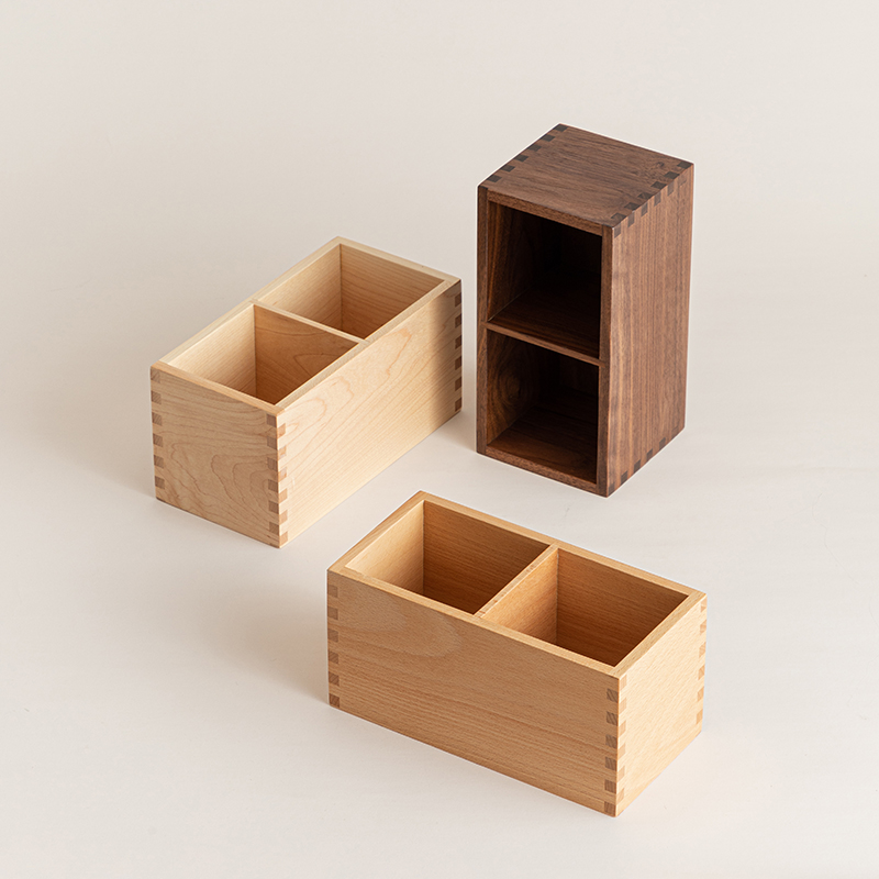 Natural House Two Cups Practical Design Office Stationery Organizer Solid Wood Pen & Pencil Holder for Desk Pencil Cup Stand detail
