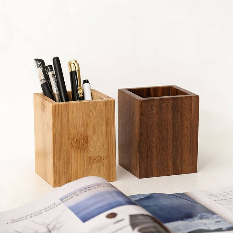 Factory Customized Modern Multifunction Bamboo Pen Holder Stand Creative Wood Pencil Holder Office Organizer Handmade Storage product view