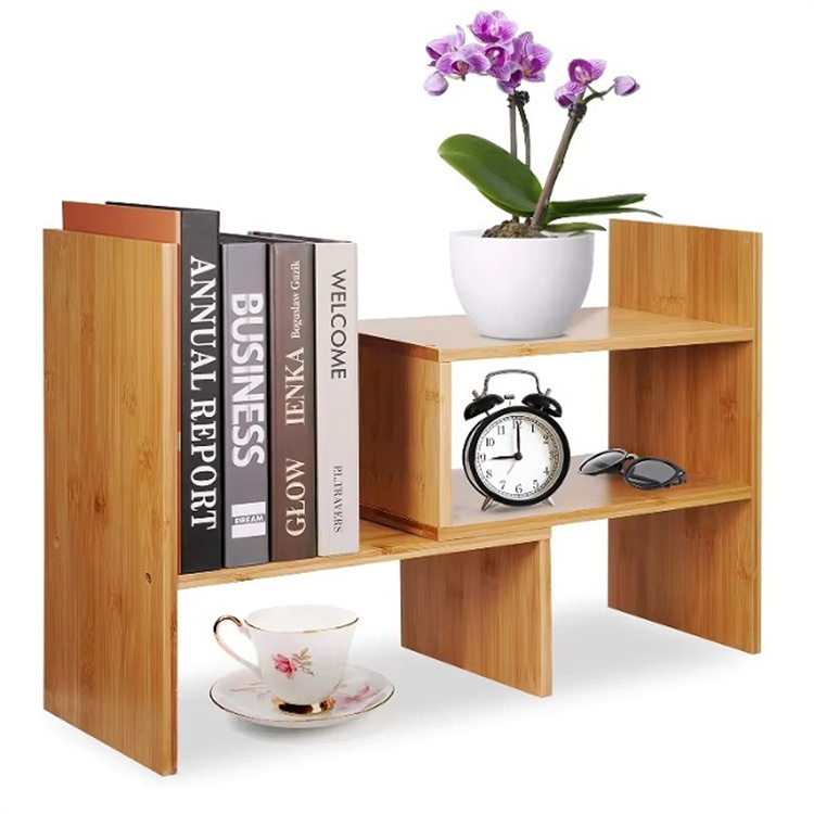 Wood Craft Distressed Gray Solid Wood Desktop Storage Organizer Display Shelf Book Rack Office Desk Bookshelf Wooden Handicraft detail