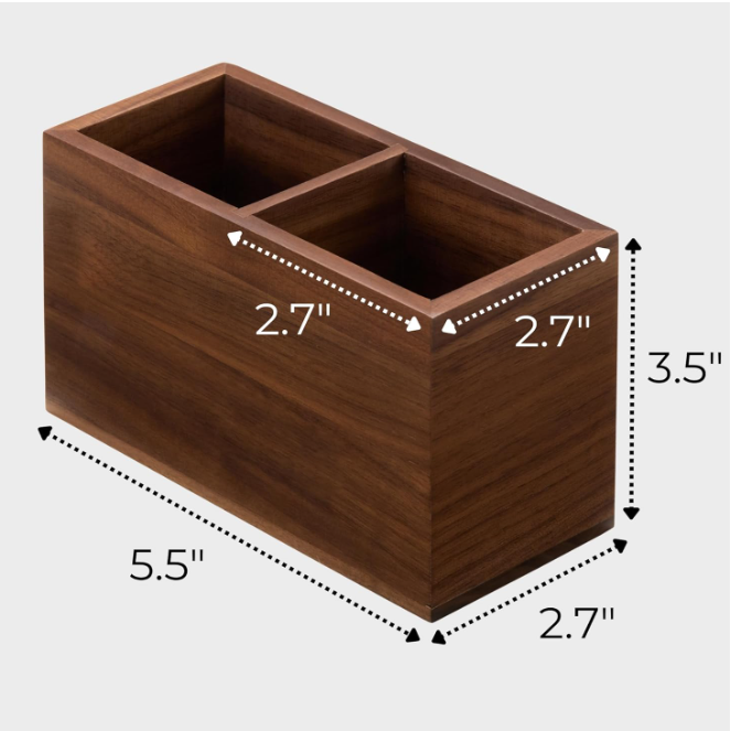 Walnut Wooden Rectangle Modern Handcrafted Pen Holder Jumbo Desk Organizer Stationery Multi-functional Storage Box detail
