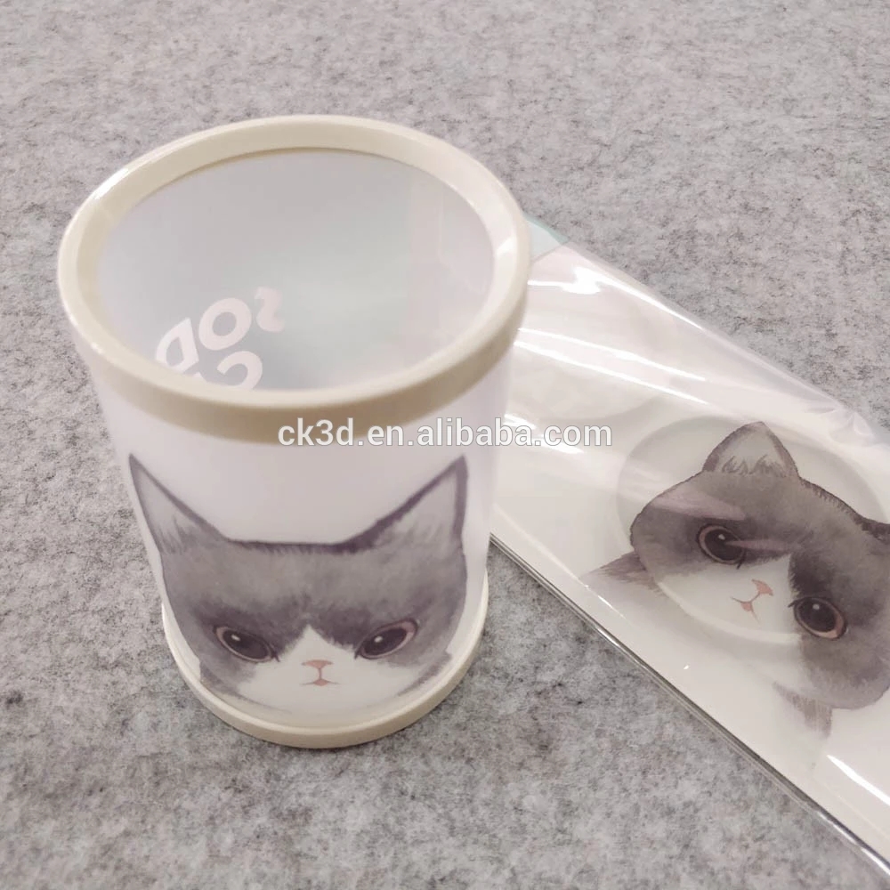Cute Cat Round Plastic Pencil & Pen Organizer Desk Storage Stationery Holder for Students