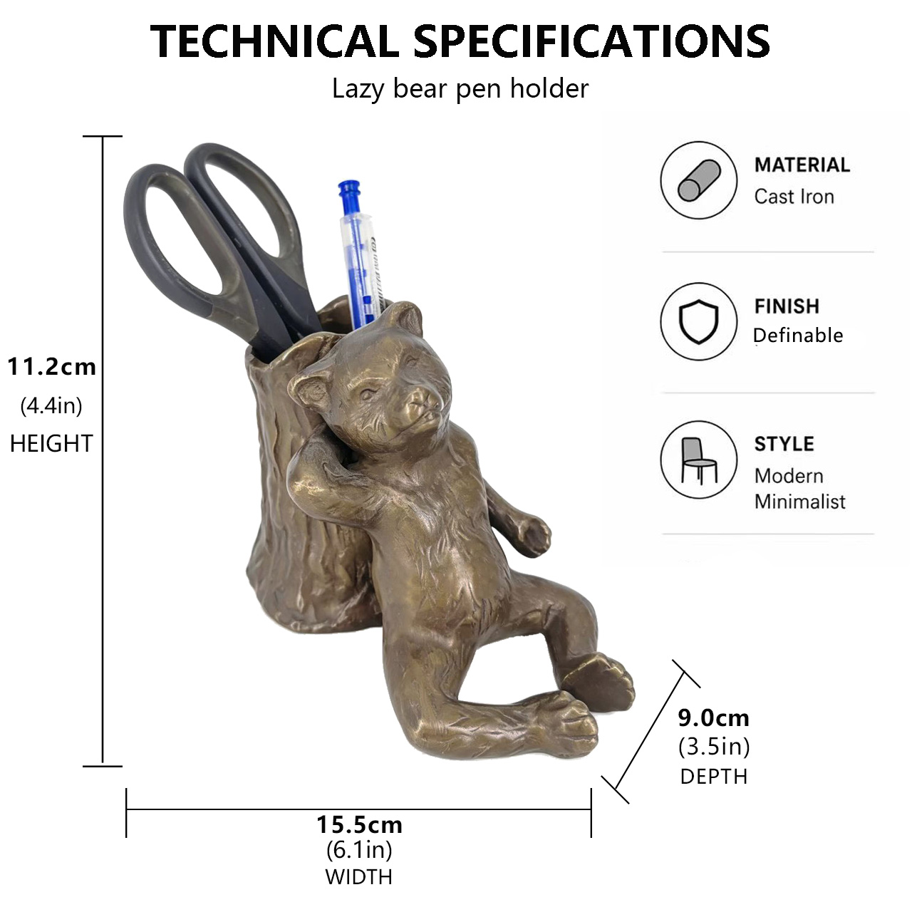 Lazy Little Bear Relies on Tree Stump Creative Pen Holder Study Office Desk Stationery Storage Practical Handicrafts detail