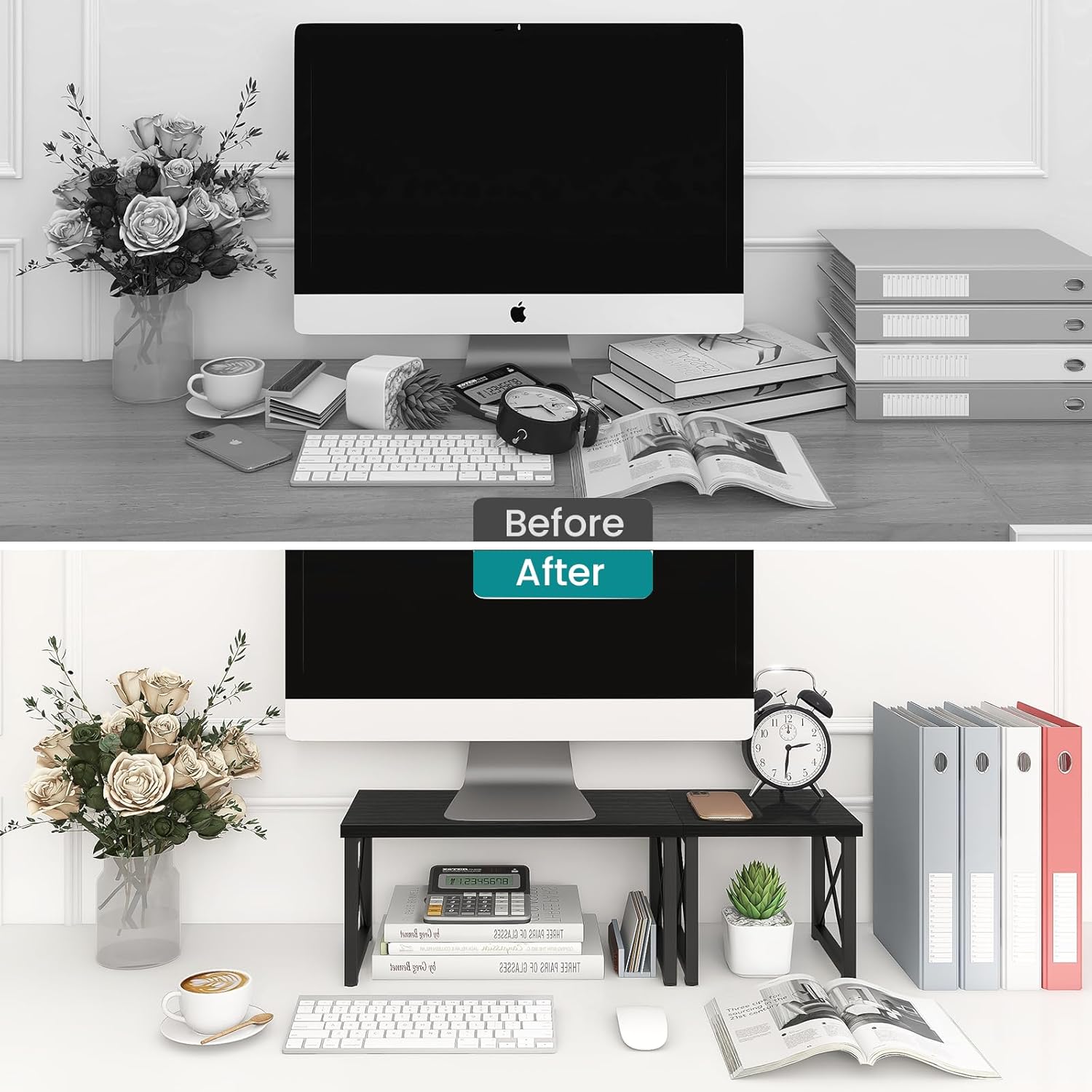 Wood Desktop Shelf 2 Tier Adjustable Matte Finish Small Bookshelf Organizer Freestanding Stackable Desk Stand Storage Bathroom detail