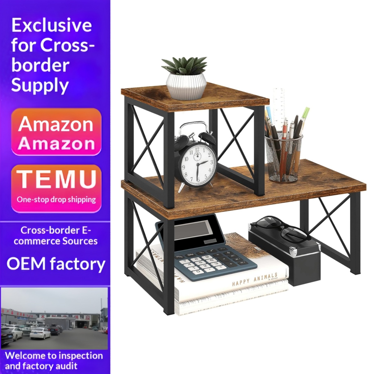 Wood Desktop Shelf 2 Tier Adjustable Matte Finish Small Bookshelf Organizer Freestanding Stackable Desk Stand Storage Bathroom detail