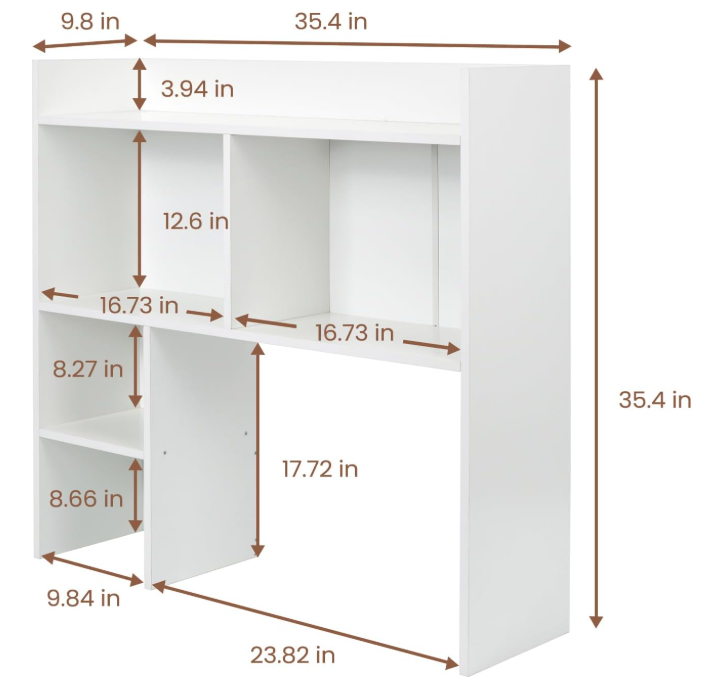 Desktop Bookshelf 36" Tall, White Desk Hutch for Computer Desk, 4-floors Wood Desk Shelf Storage Organizer for Office Home detail