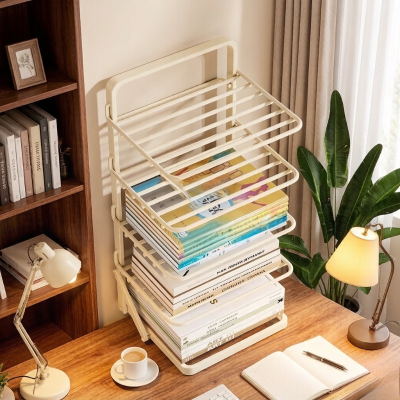 Wholesale Foldable Desktop Bookshelf Factory Direct 4 Tier Iron Storage Rack Small Tabletop Organizer for Study Bathroom