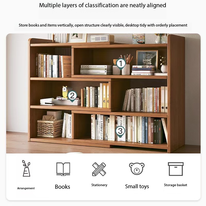 Wooden Desktop Bookshelf Adjustable Open Storage Shelf Organizer for Office Study Desk Bedroom product view