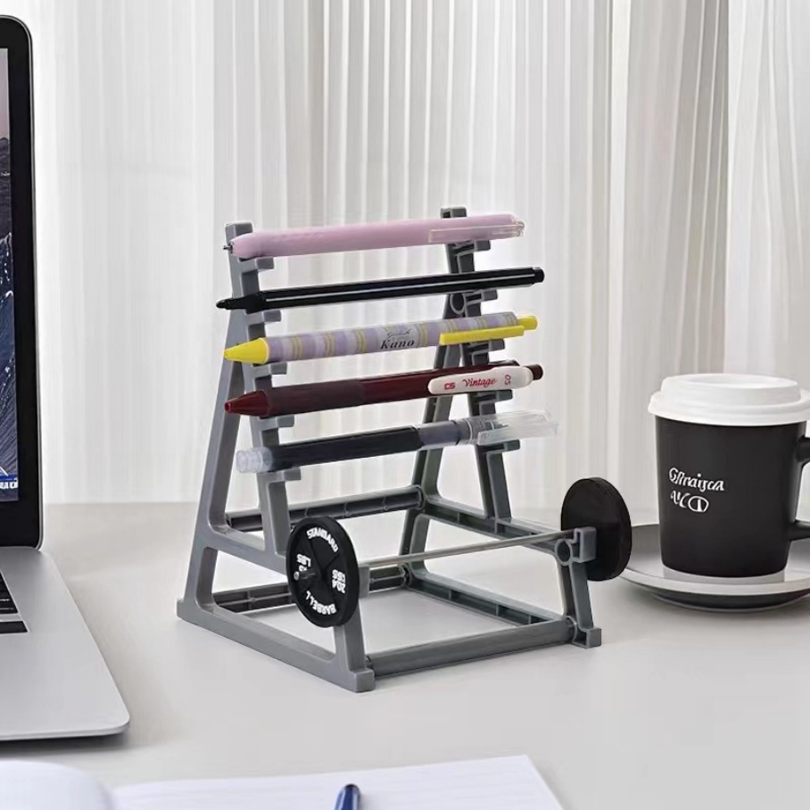 Metal Square Pen Holder with Squat Rack Mini Barbell for Creative Office Desk Stationery Storage Box 13.5x17.5x2.9 Made in China product view