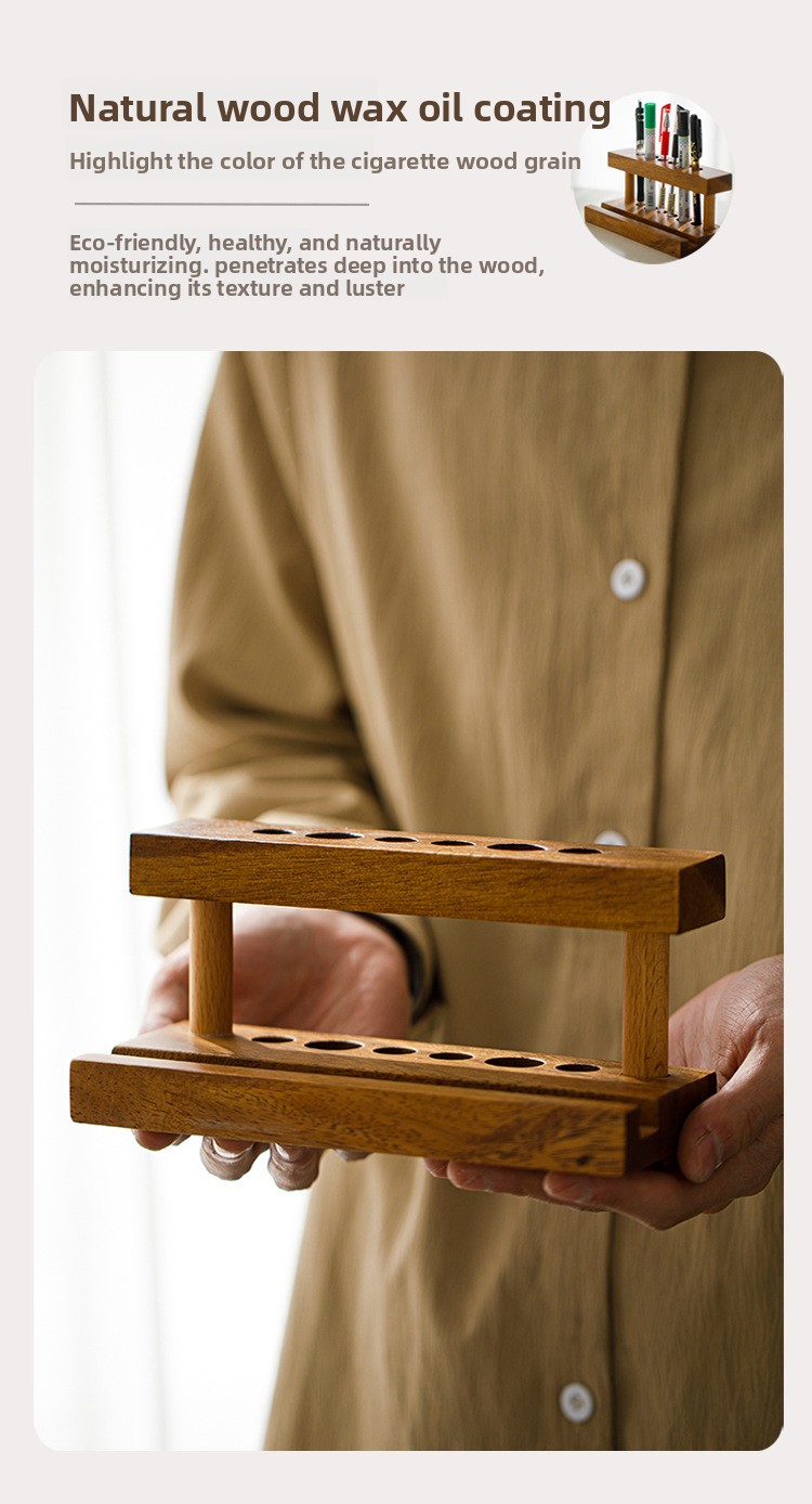 Custom Wood 2-tier Standing Pen Holder Desktop Tubular Penrack Multi-hole Phone and Pen Stationery Storage Rack for Office detail