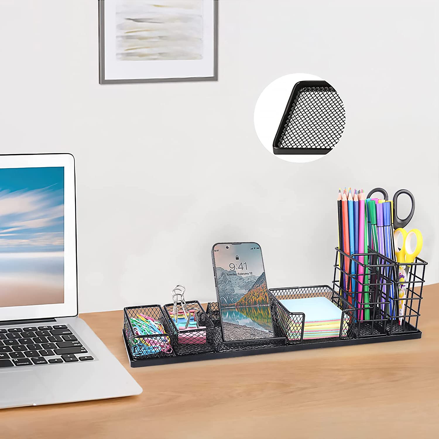 Office Desk Storage Trays Organizer Adjustable Pen/Pencil Holder Multifunction Detachable Design Metal Single Tier Black product view