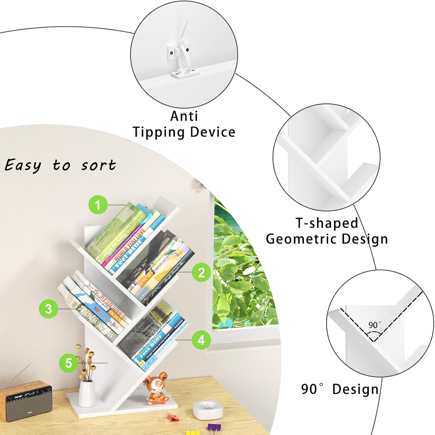 Factory Direct Sale Can Be Customized Color Size Desktop Shelf Tree Wooden Bookshelf Storage Rack detail