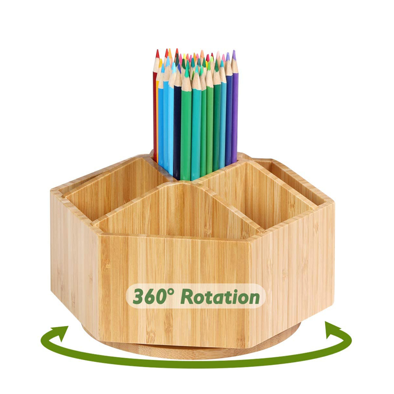 Multi-Function Bamboo Rotating Organizer Pen Holder detail