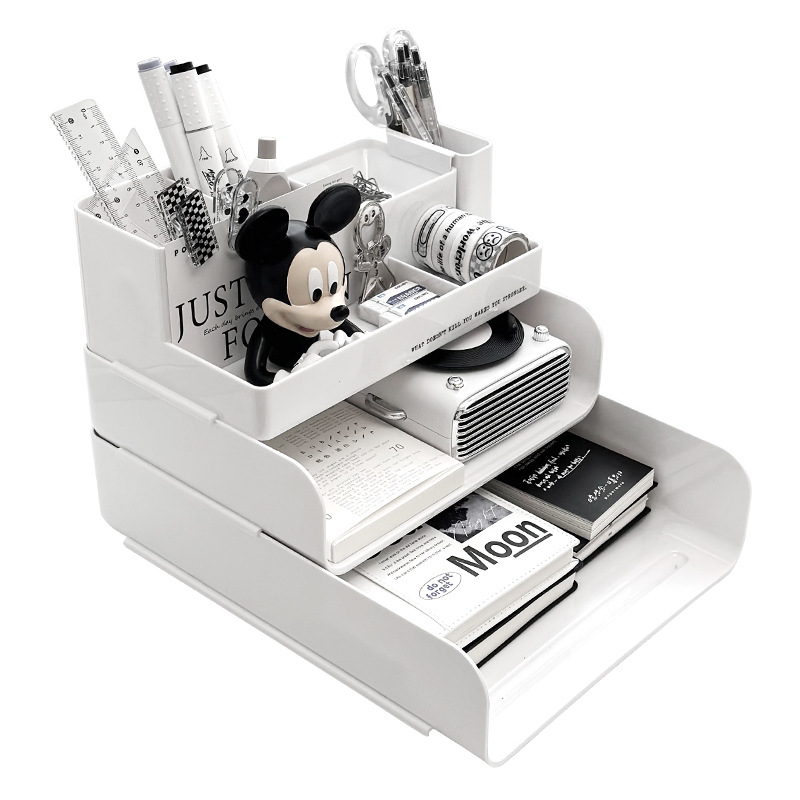 Multifunctional Plastic Desktop Organizer Space-Saving Storage Bookshelf and File Box for Home or Office product view