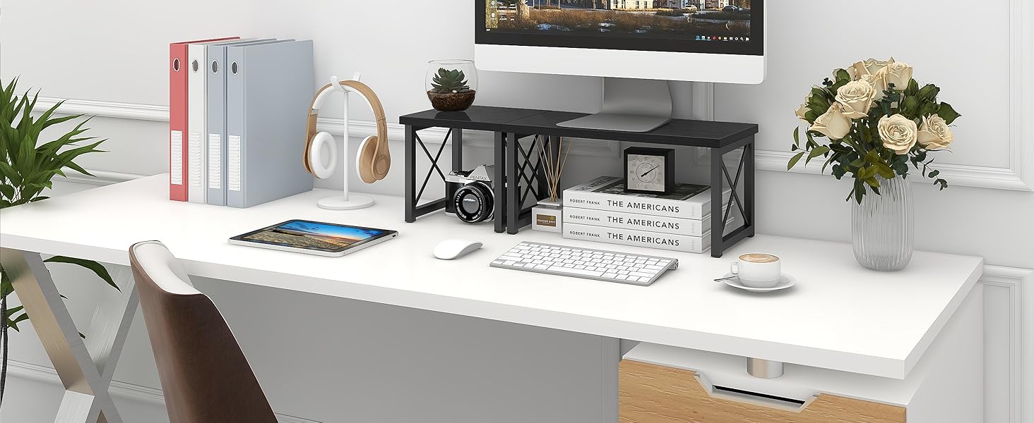 Wood Desktop Shelf 2 Tier Adjustable Matte Finish Small Bookshelf Organizer Freestanding Stackable Desk Stand Storage Bathroom detail