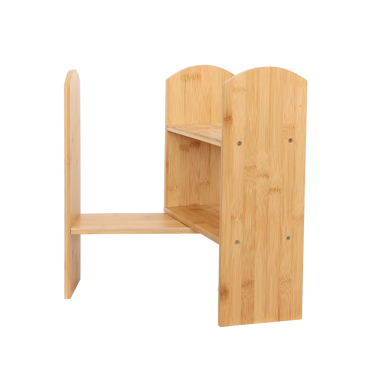 High Quality Modern Adjustable Multifunctional Bamboo Countertop Bookcase Office Supplies 2-Tier Retractable Desktop Bookshelf product view