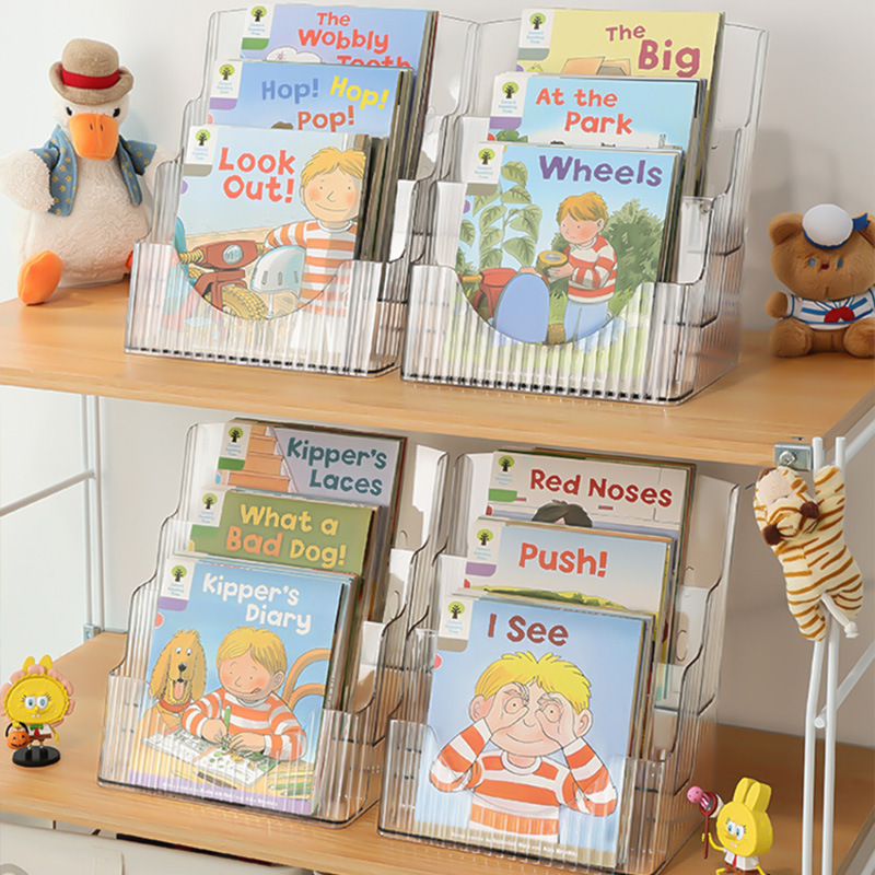 Desktop Bookshelf Children's Picture Book Display Rack Poster Magazine Storage Artifact Transparent Acrylic Ladder Rack product view