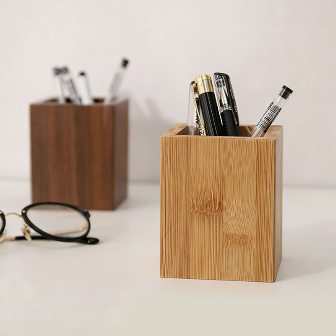 Factory Customized Modern Multifunction Bamboo Pen Holder Stand Creative Wood Pencil Holder Office Organizer Handmade Storage detail