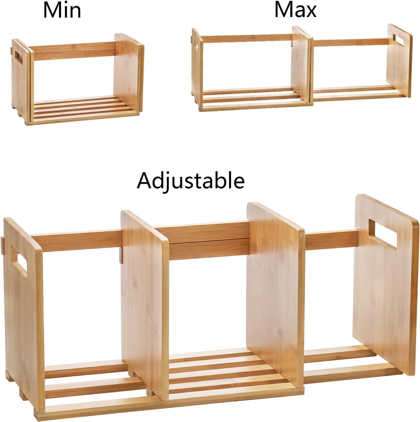 Bamboo Desktop Bookshelf Wooden Expandable Desktop Organizer Display Shelf Book Rack for Office Supplies Home Tabletop detail