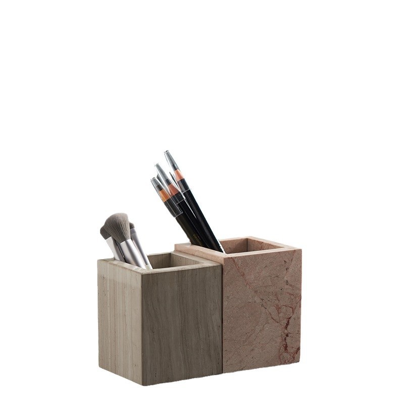 Luxury White/Black/Green Marble Pen Holder Handmade Polished Stone Desk Pen Cup for Office Decoration Gift product view