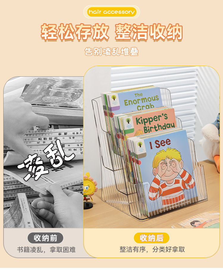 Desktop Bookshelf Children's Picture Book Display Rack Poster Magazine Storage Artifact Transparent Acrylic Ladder Rack detail