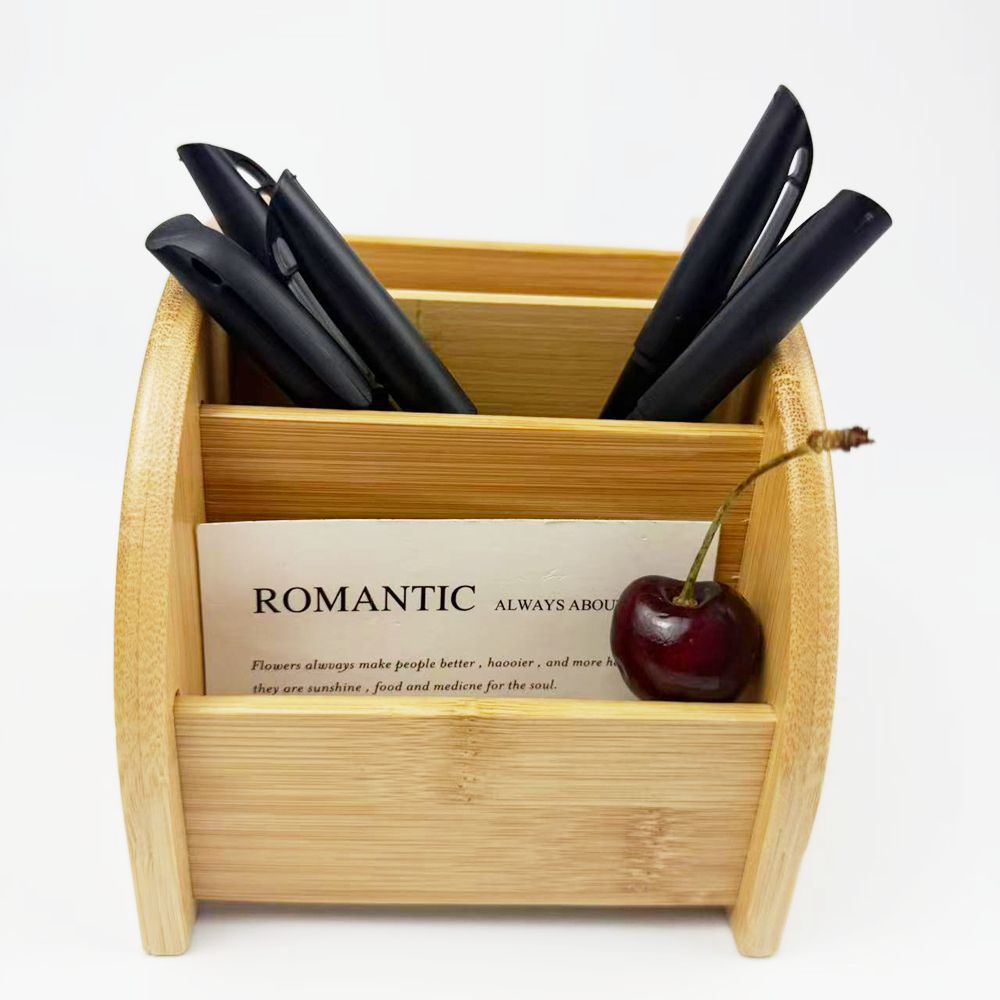 Multifunctional minimalist office desk bamboo pen holder desktop storage box remote control stand detail