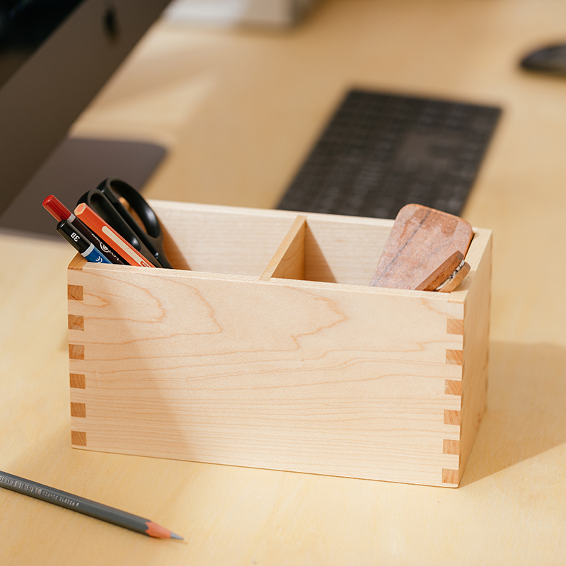 Natural House Two Cups Practical Design Office Stationery Organizer Solid Wood Pen & Pencil Holder for Desk Pencil Cup Stand detail