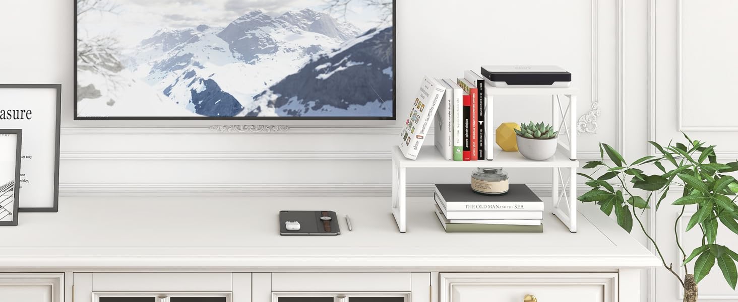 Wood Desktop Shelf 2 Tier Adjustable Matte Finish Small Bookshelf Organizer Freestanding Stackable Desk Stand Storage Bathroom detail