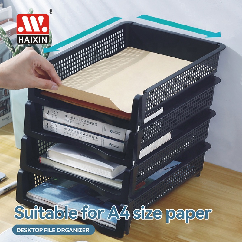 Haixin Mesh Collection Plastic Stackable Office Desk File Rack Stationery Organizer Paper Tray Holders Documents Storage Basket product view