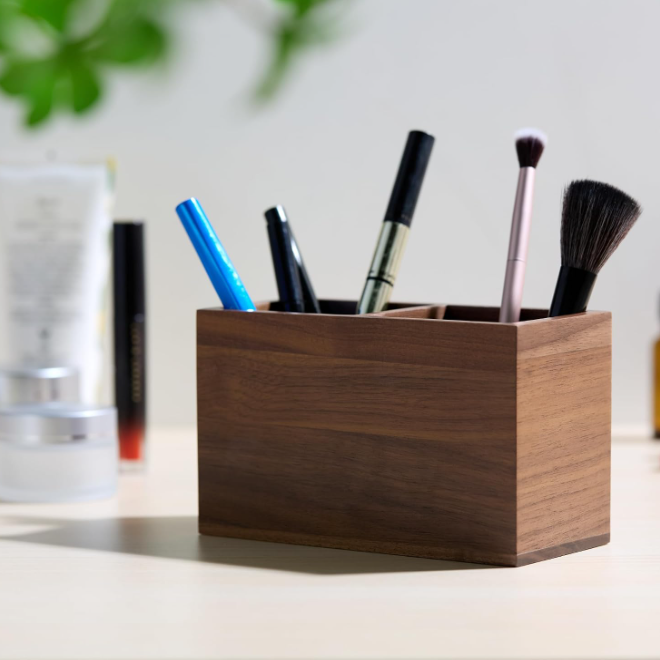 Walnut Wooden Rectangle Modern Handcrafted Pen Holder Jumbo Desk Organizer Stationery Multi-functional Storage Box product view